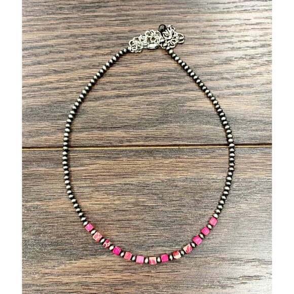 Handmade Square Gemstone Necklace with Navajo Beads 15 to 20 Inches - Picture 5 of 7